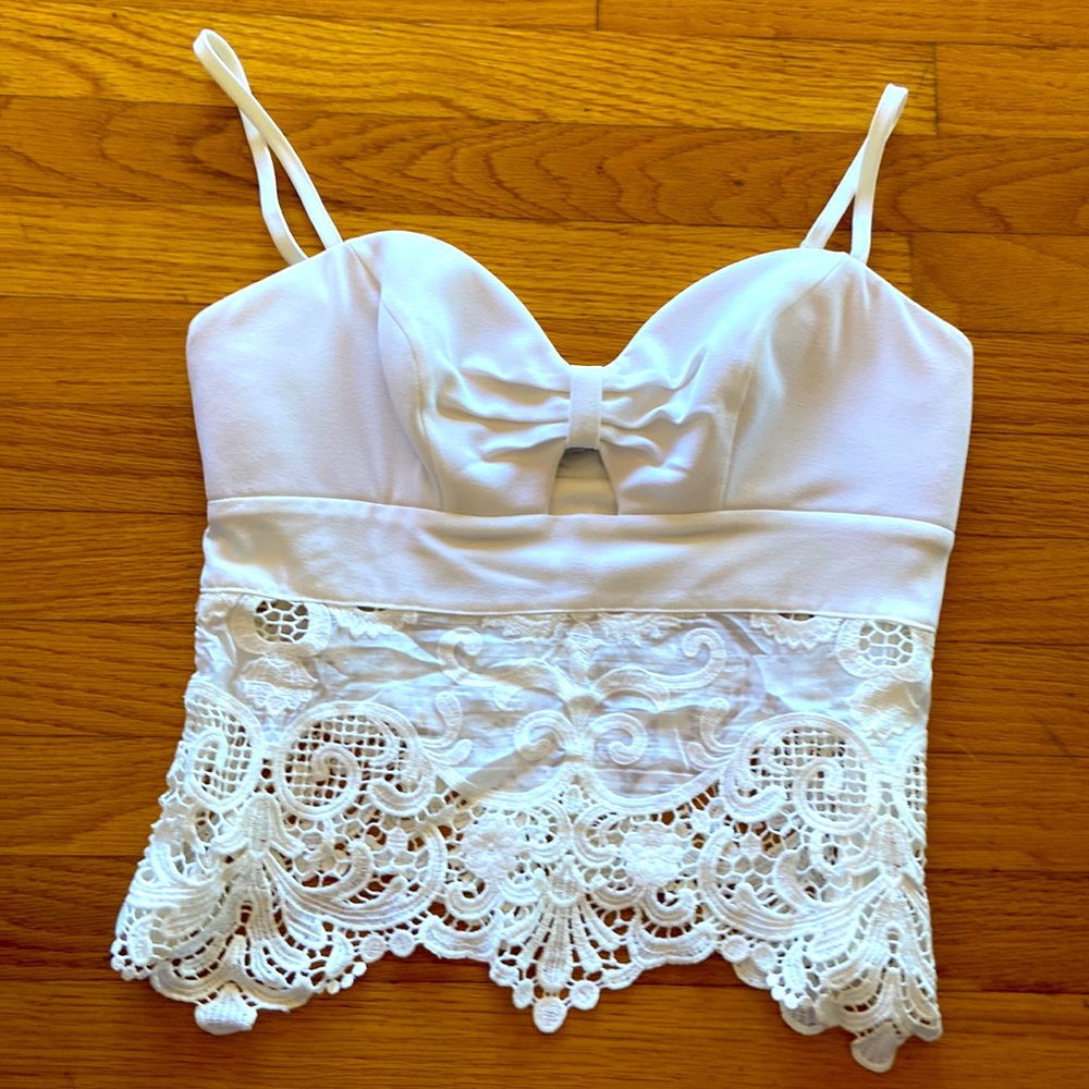 Babe white crop top with lace detail size 4